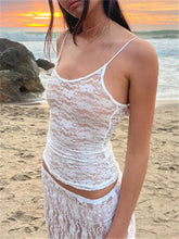 Spaghetti Strap Beach Camis Lace See Through Sleeveless Tank Summer Slim Fit Exposed Navel Vests Tops Crop Tops